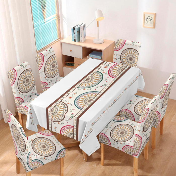 DAM Mantel impermeable de 140x220cm y 6 fundas de silla. 220x140x1 Cm. Color: Multicolor