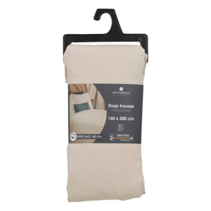 Drap-housse - percale - beige lin - 160x200 cm