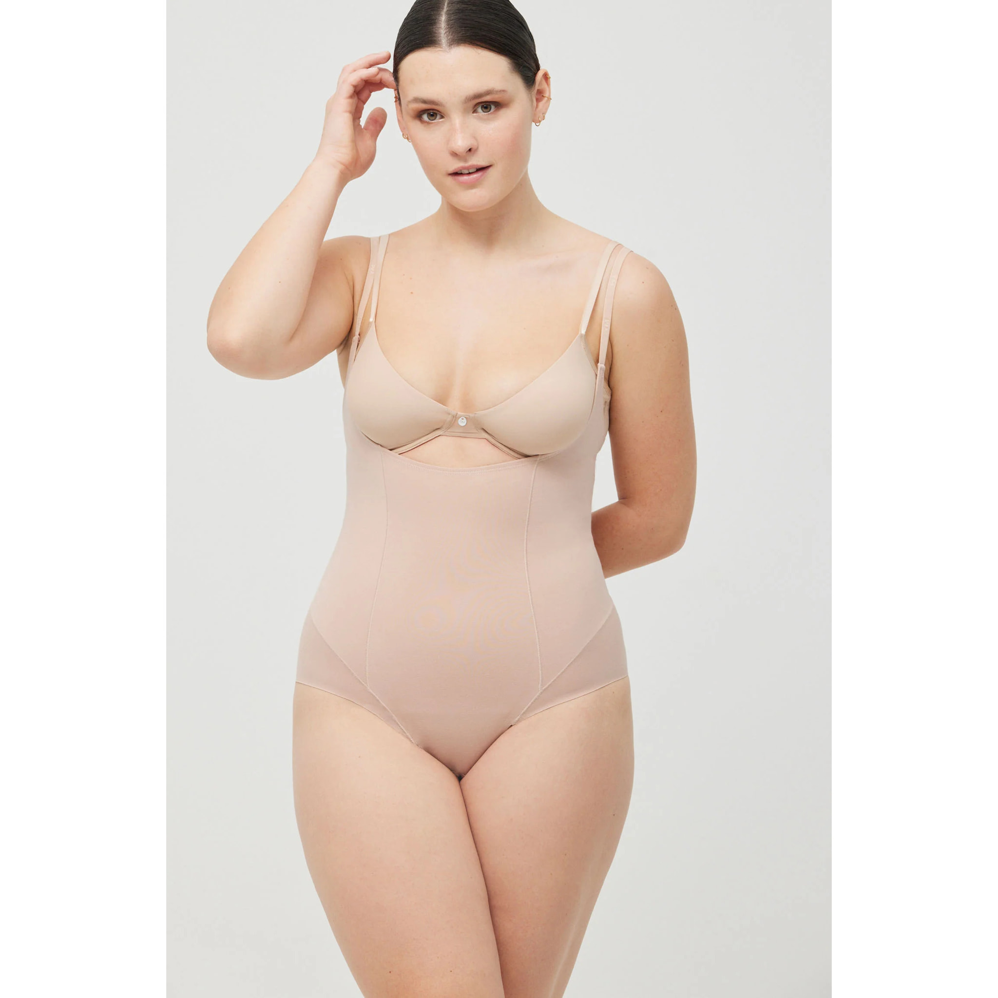 Body riducente a compressione media in cotone beige