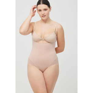 Body riducente a compressione media in cotone beige