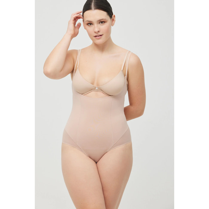 Body riducente a compressione media in cotone beige