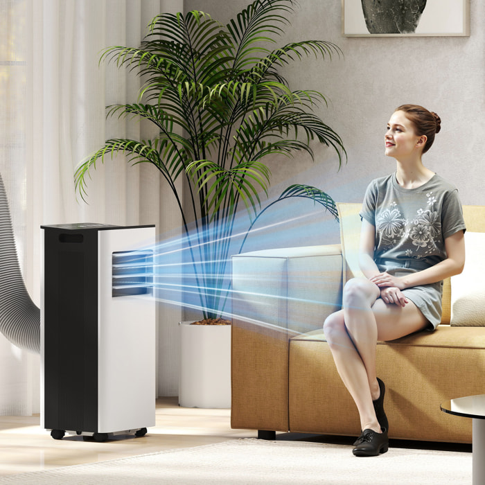 Aire Acondicionado Portátil 3 en 1 9000 BTU Enfriador Ventilador Deshumidificador 24,1 L/Día con Control Remoto Pantalla LED Temporizador 24h 2 Velocidades para Habitación 28m² Blanco