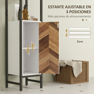 Columna de Baño Armario Alto de Baño con 3 Estantes Abiertos 1 Puerta y Estante Ajustable Mueble Auxiliar de Baño con Sistema Anti-vuelco 30x30x170 cm Blanco y Nogal