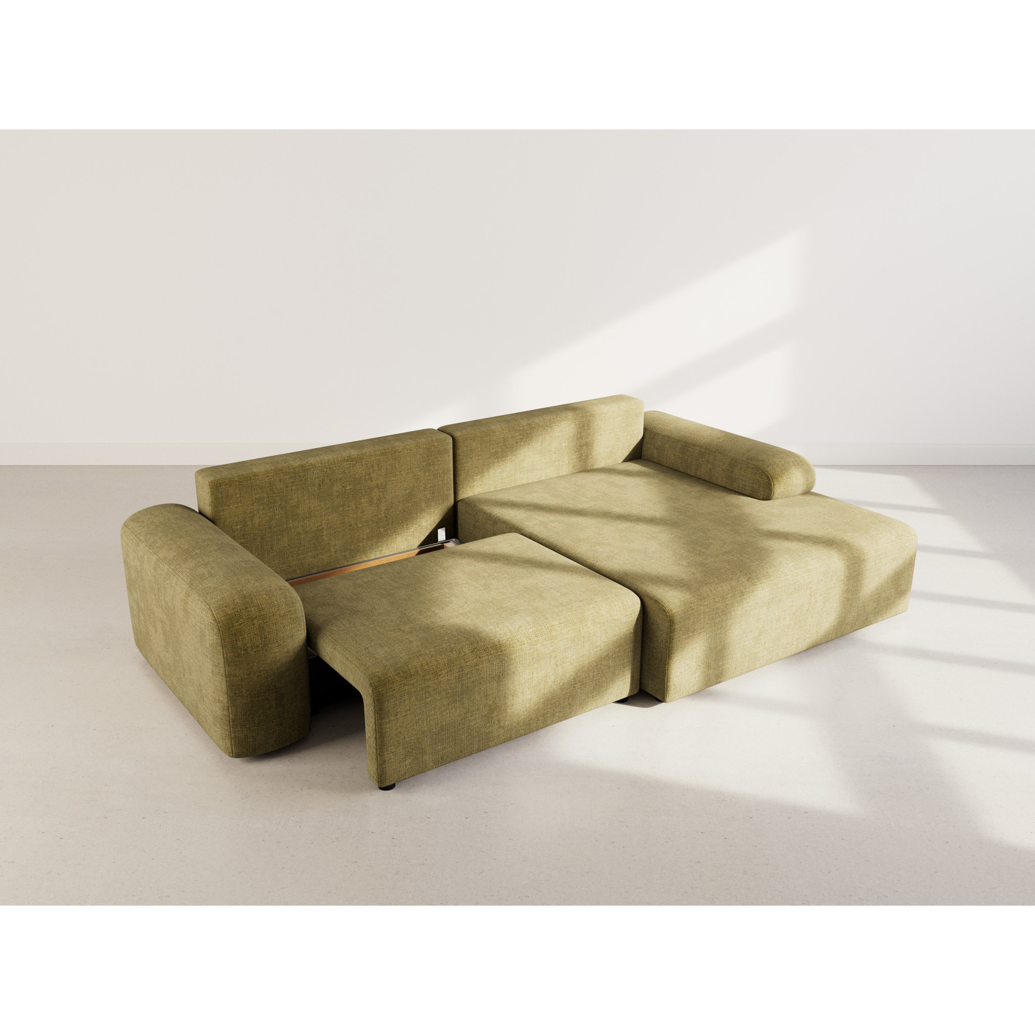 Rebecca - canapé d'angle droit 4 places convertible avec coffre en velours texturé - Vert Olive