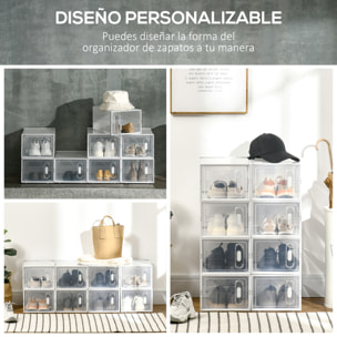 HOMCOM Armario Modular de Plástico Cajas de Zapatos Talla de 43 con 8 Cubos Puertas Magnéticas Muble Organizador para Entrada Pasillo Dormitorio 25x35x19 cm Transparente