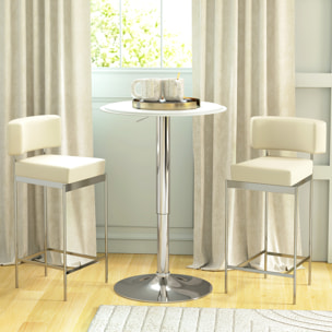 Mesa de Bar Redonda con Altura Ajustable 67-93 cm Mesa Alta de Bar con Tablero Ø63 cm Giratoria 360° con Base Redonda de Metal Cromado para Bistró Cocina Comedor Blanco