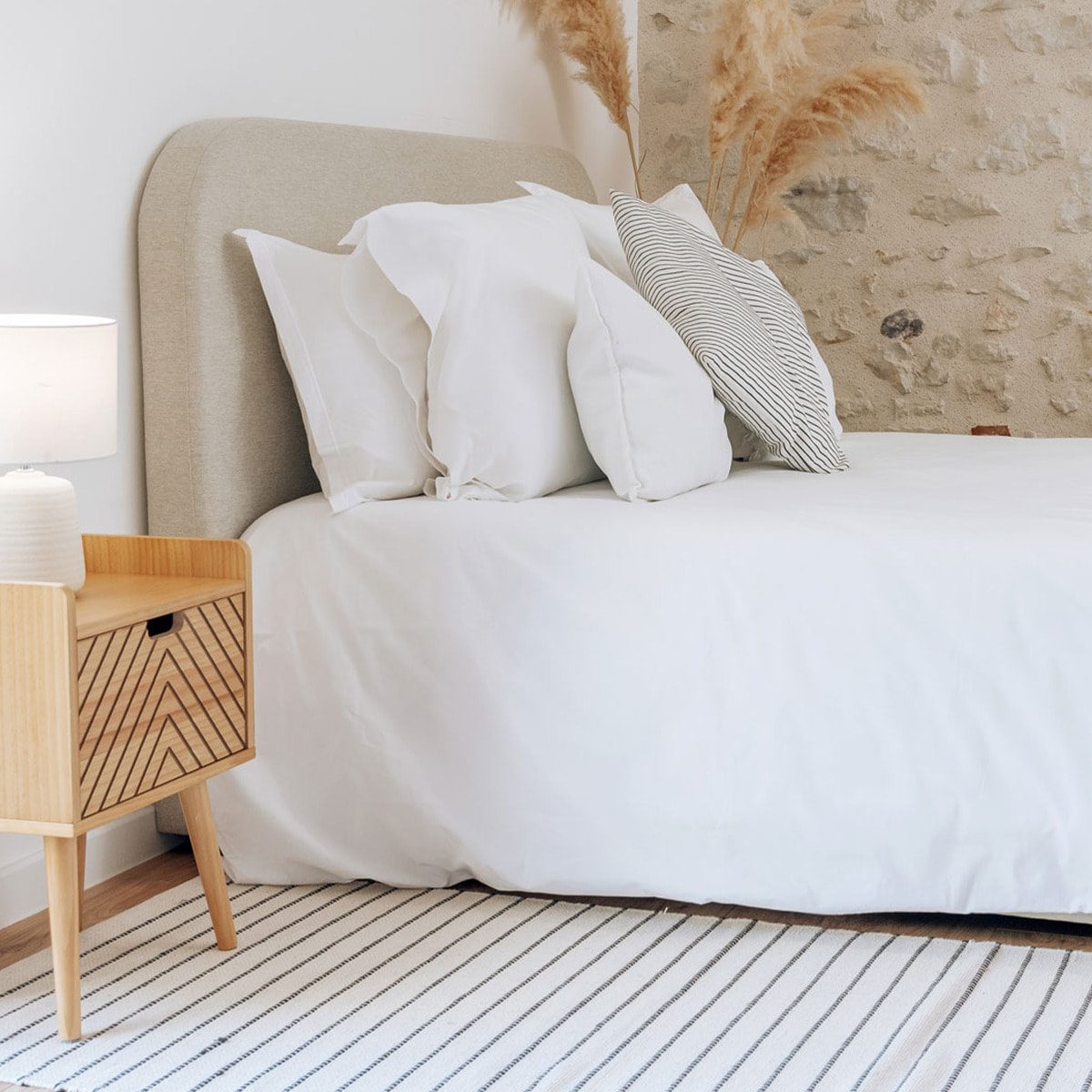 Lit Coffre tissu beige - Hypnia