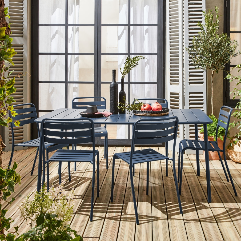 Table de jardin métal + 6 assises AMÉLIA
