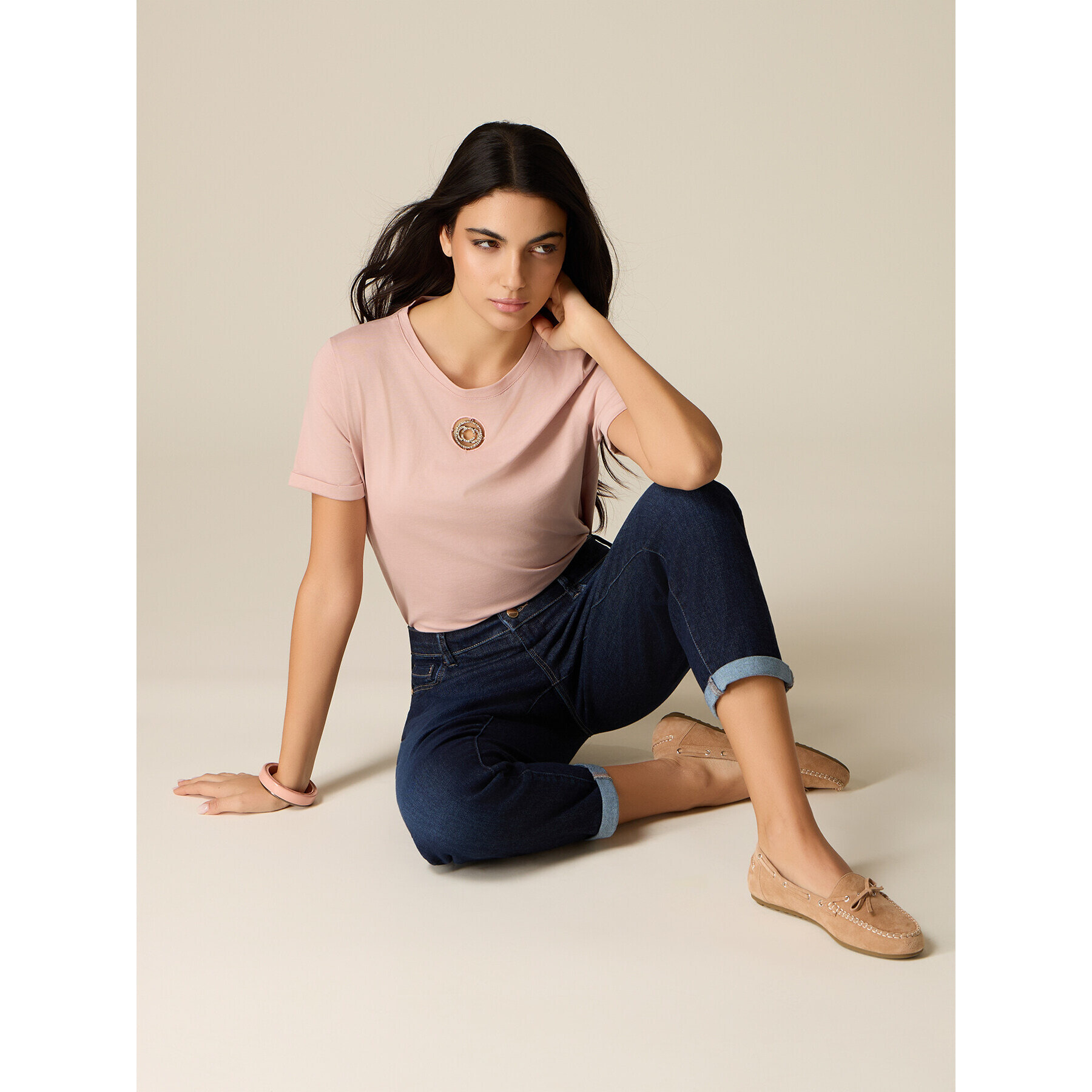 Oltre - Jeans boyslim con dobladillo - Azul