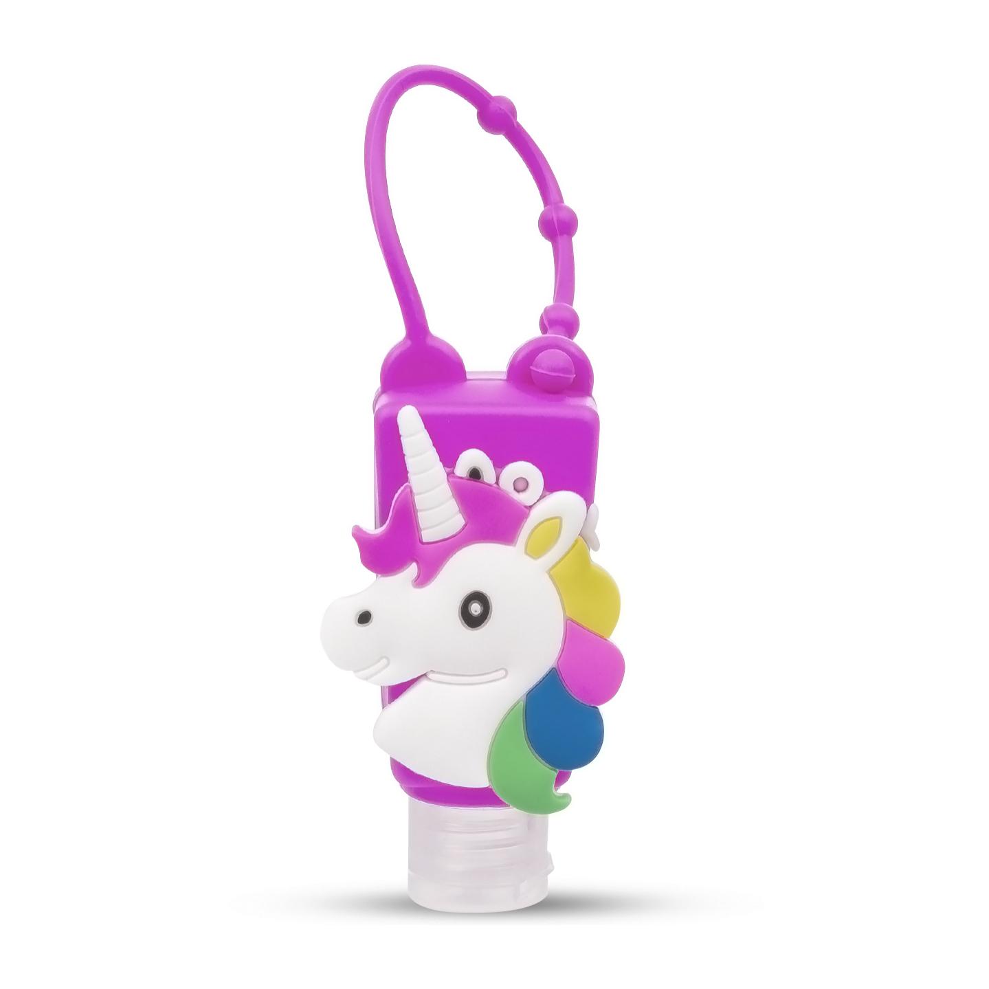 Llavero Botella higienizante de manos alcohol rellenable 30ml. Diseño unicornio.