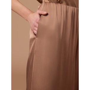Oltre - Pantalones palazzo de satén - Marrón