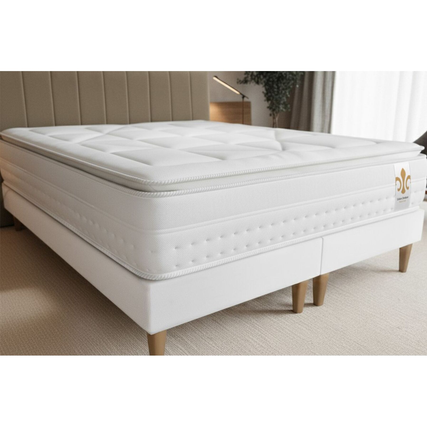 Ensemble Matelas Vingt-Huit PLUS - 28cm - Ressorts ensachés et mémoire de forme - Tensions allégées - Sommier kit Gris