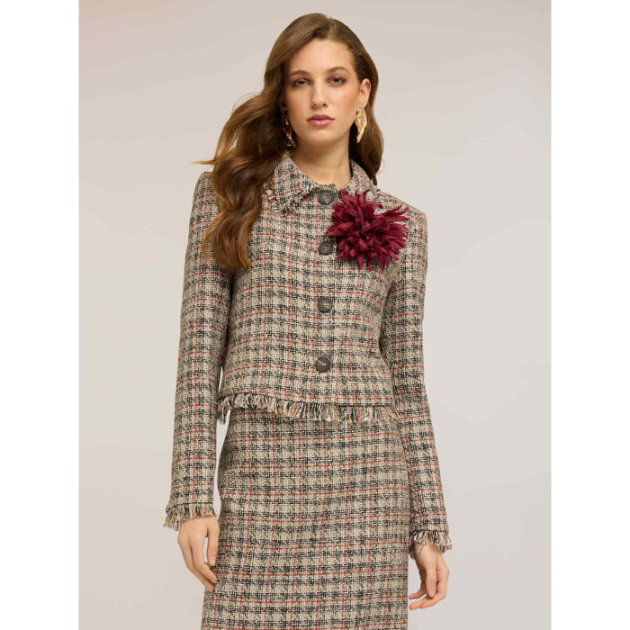 Motivi - Chaqueta corta en bouclé con flecos y broche - Beige