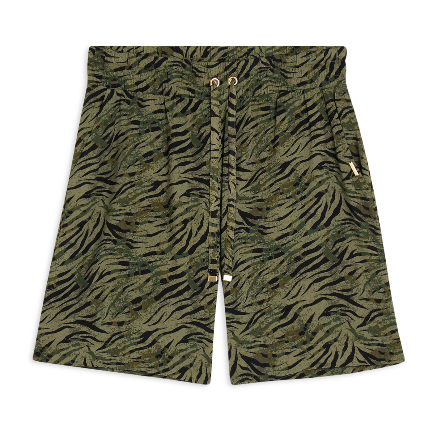 Pantaloni corti in viscosa animalier con vita elasticizzata