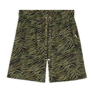 Pantaloni corti in viscosa animalier con vita elasticizzata