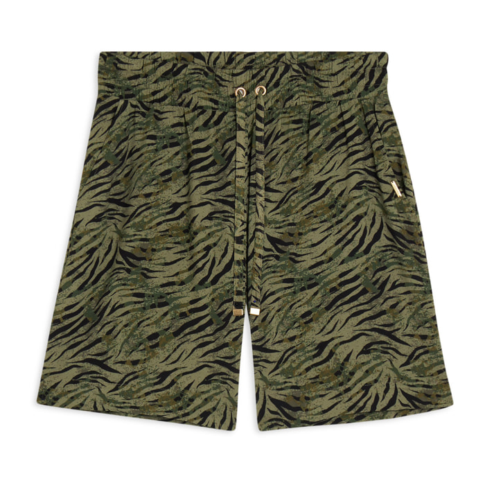 Pantaloni corti in viscosa animalier con vita elasticizzata