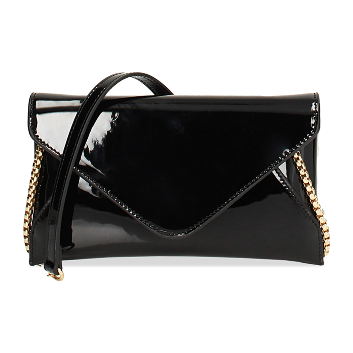 Bolso con correa de hombro en charol negro