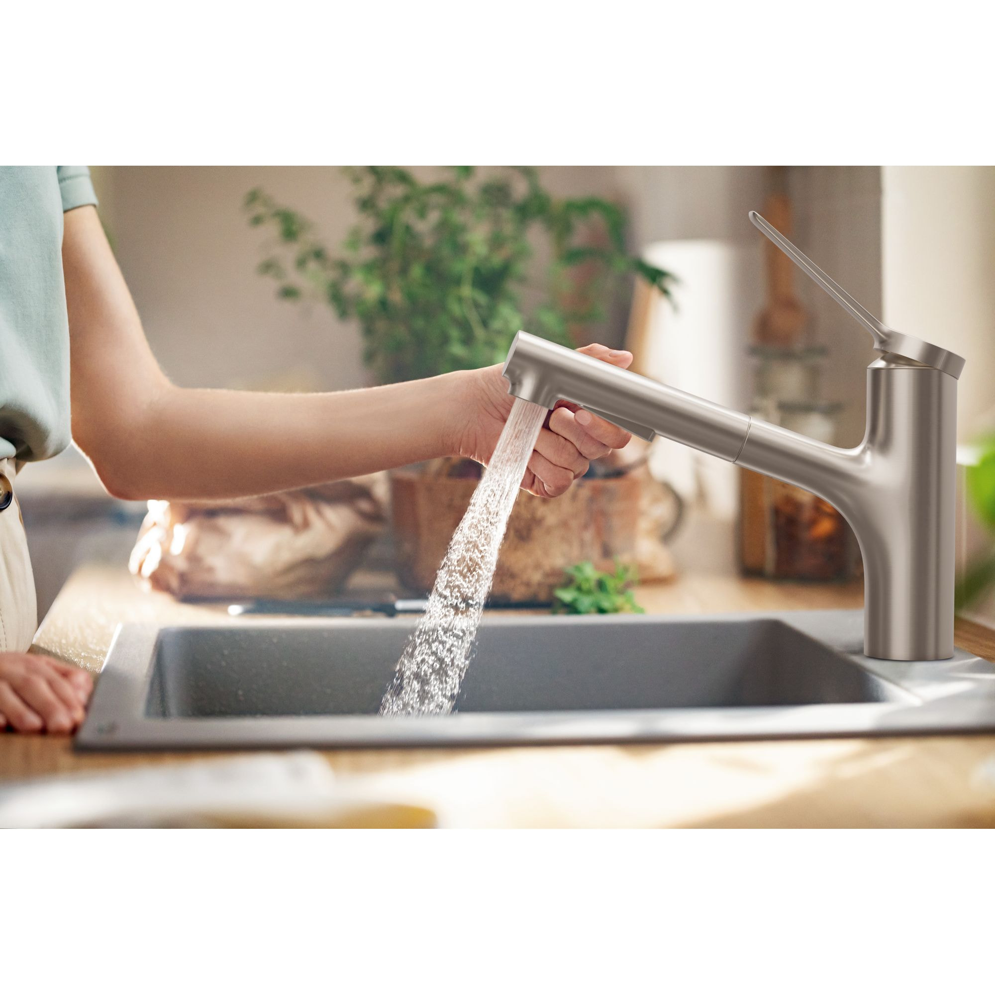 Zesis M33 Mitigeur de cuisine 160 avec douchette extractible 2 jets aspect acier inox