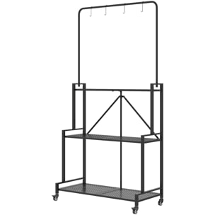 Étagère pour plantes pliable mobile 3 niveaux métal noir