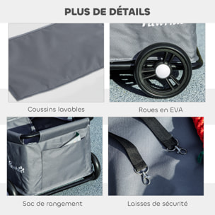 Poussette chien chariot 4 roues pliable avec poignée multidirectionnelle - nombreux équipements - noir gris