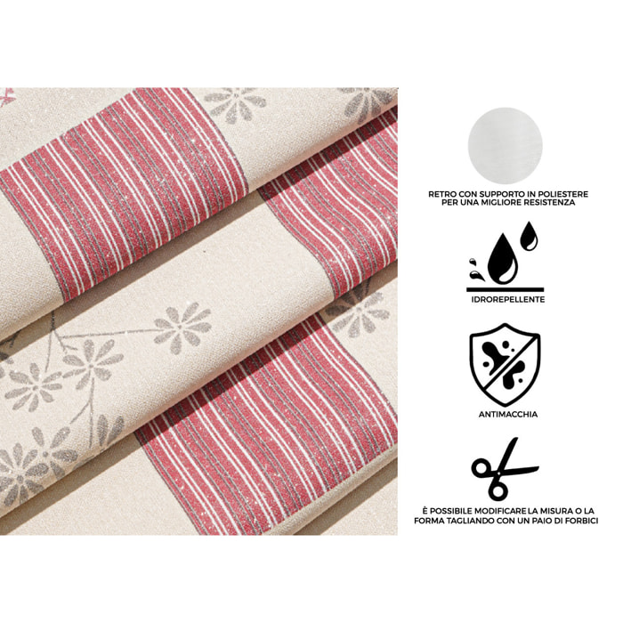 Tovaglia Antimacchia Idrorepellente Rotolo Tagliabile PVC Maniva Riga Flower Rosso D6