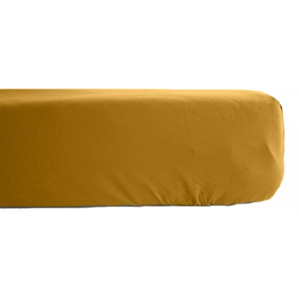 Drap housse percale pur coton peigné longues fibres 80 fils/cm² avec bonnet de 35 cm Vent du sud - Curry