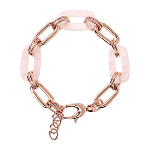 Bracciale a Maglie Rettangolari in Pietra Naturale Quarzo Rosa