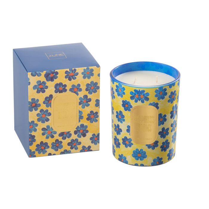 J-Line Bougie Senteur Fleurs Bleu/Jaune Large - 70 Heures