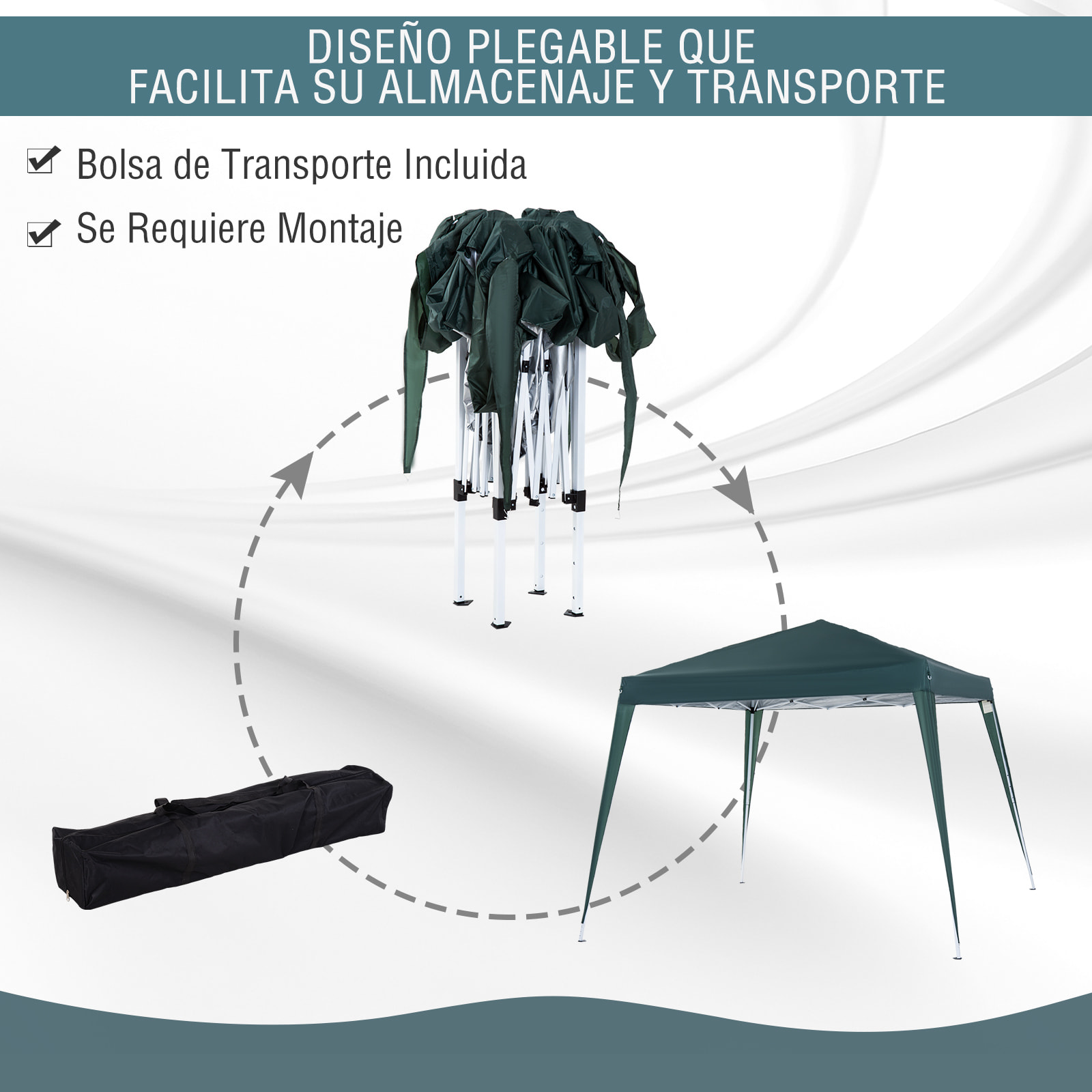 Carpa Cenador Plegable de Acero y Oxford 3x3m Verde