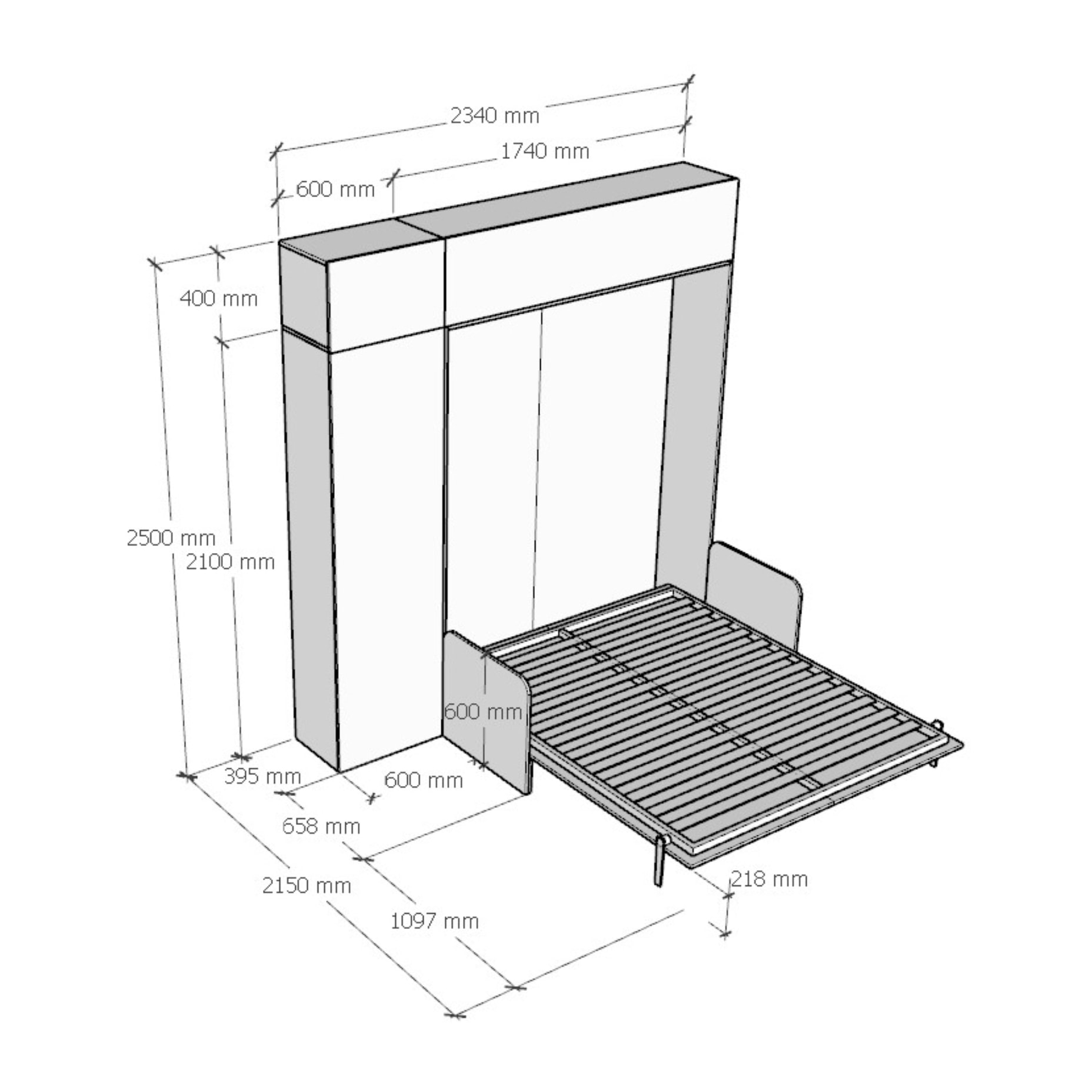 Armoire Lit escamotable vertical double 160 KENTARO avec canapé Noyer avec colonne de rangement et deux éléments hauts (ALESSIA 20)