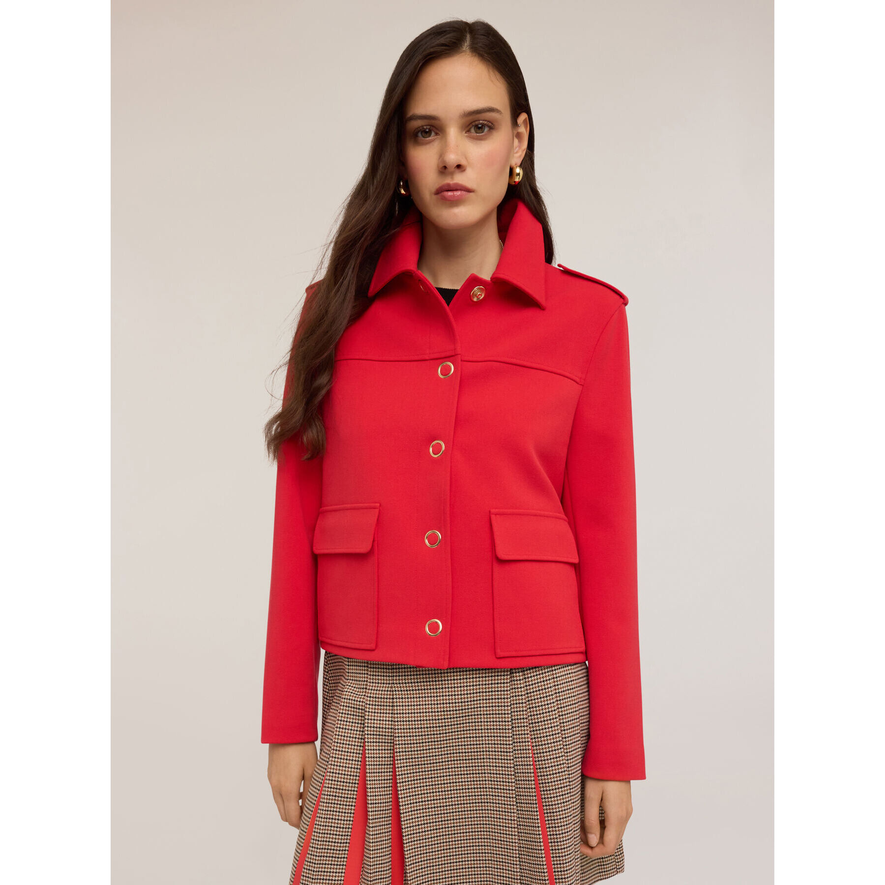 Motivi - Chaqueta de mezcla de viscosa con solapas - Rojo