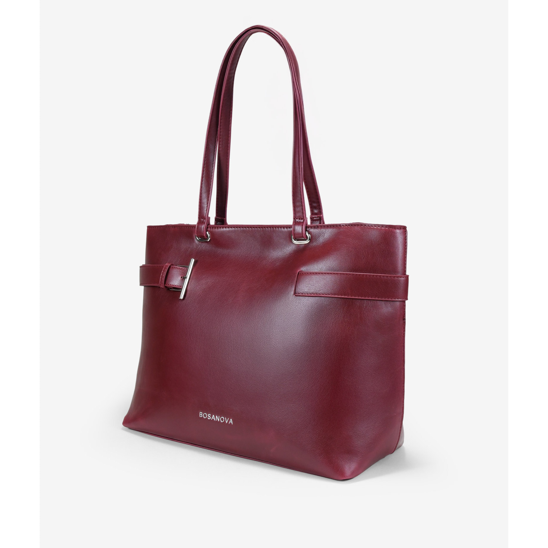 Bolso shopper burdeos para portátil con hebilla de metal