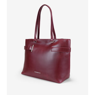 Bolso shopper burdeos para portátil con hebilla de metal