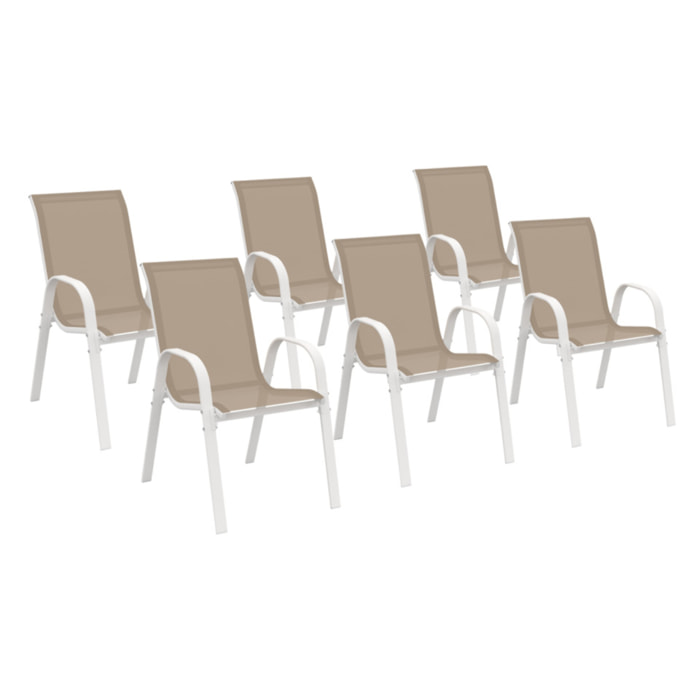 Chaises de jardin empilables textilène blanc beige - lot de 6