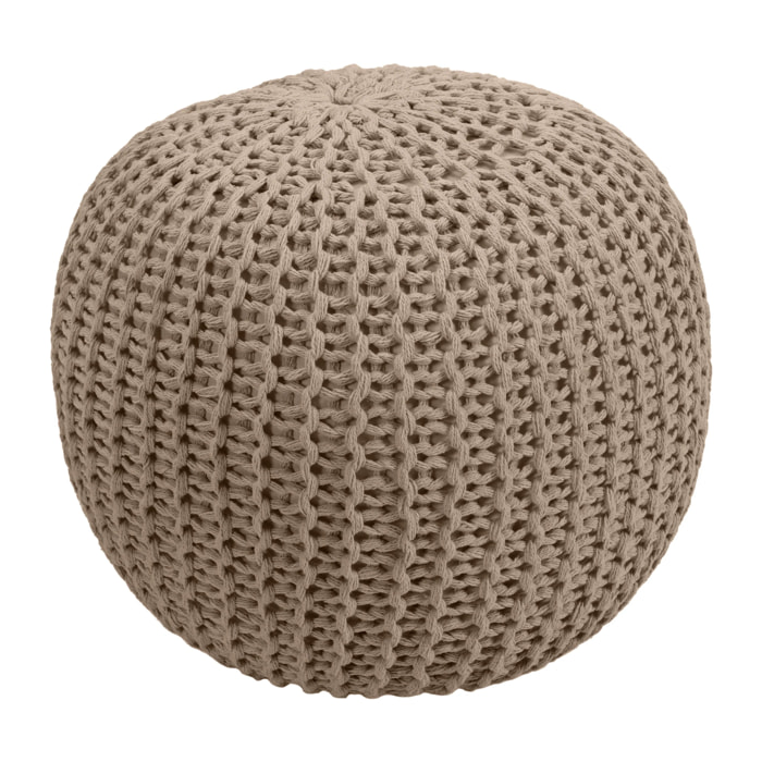 Pouf tricot rond en coton taupe D40 cm - Elisa