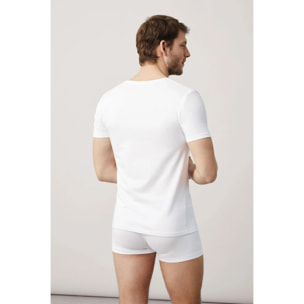 Maglietta bianca in cotone a maniche corte con scollo a V