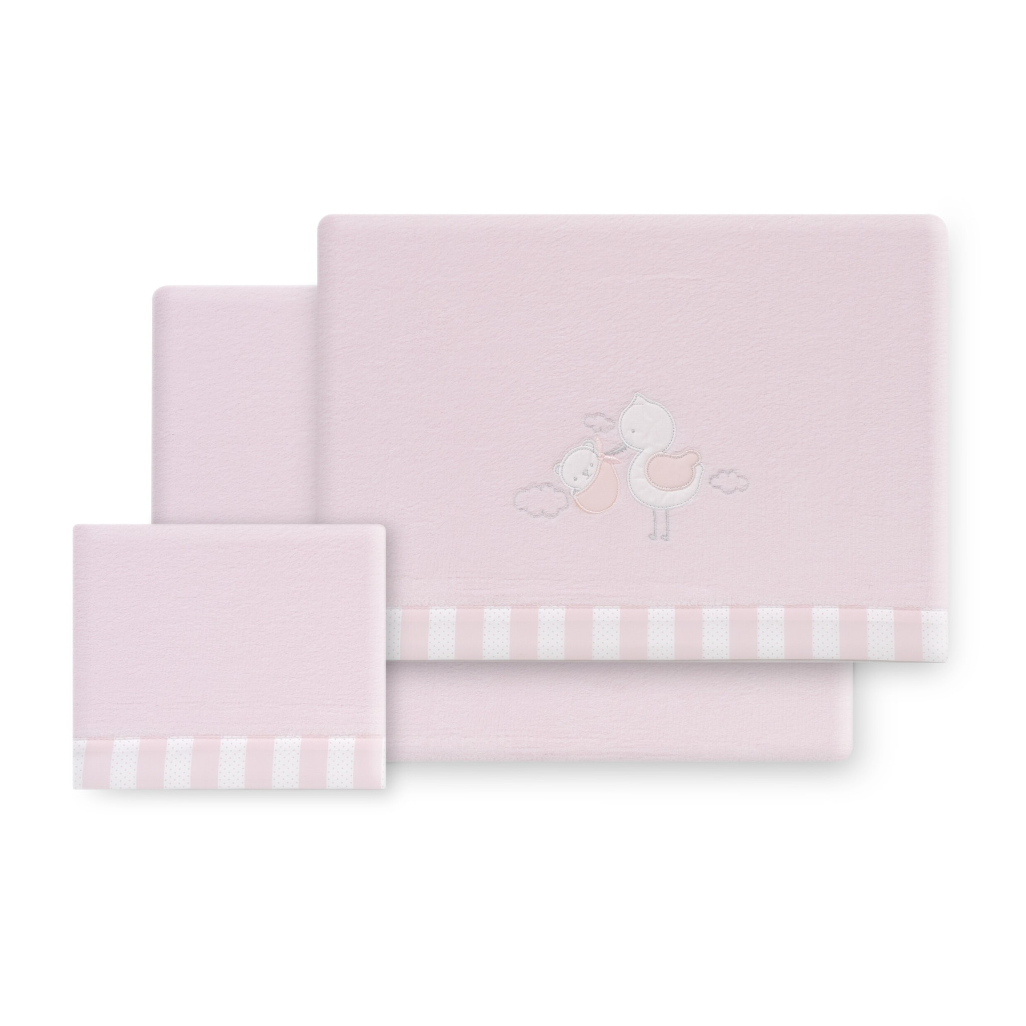 Triptico Cuna Coralina Cigueña Oso + Broche Rosa