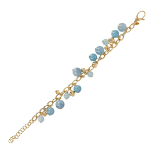 Bracciale in Argento 925 Placcato Oro Giallo 18kt con Ciondoli Sfere Martellate e in Pietra Naturale Quarzite Celeste