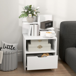 Chevet table de nuit multi-rangement tiroir niche plateau 2 étagères aspect bois blanc