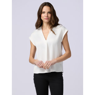 Oltre - Camiseta bimateria con cuello de pico - Blanco