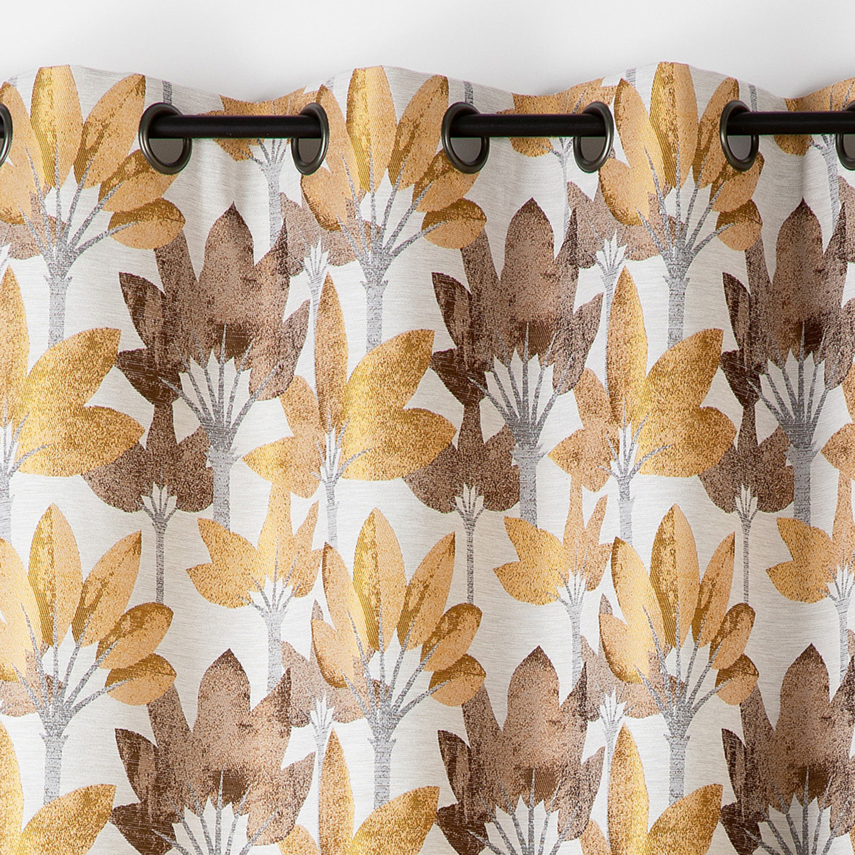 Rideau à oeillets jacquard motif végétal - Jaune