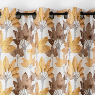 Rideau à oeillets jacquard motif végétal - Jaune