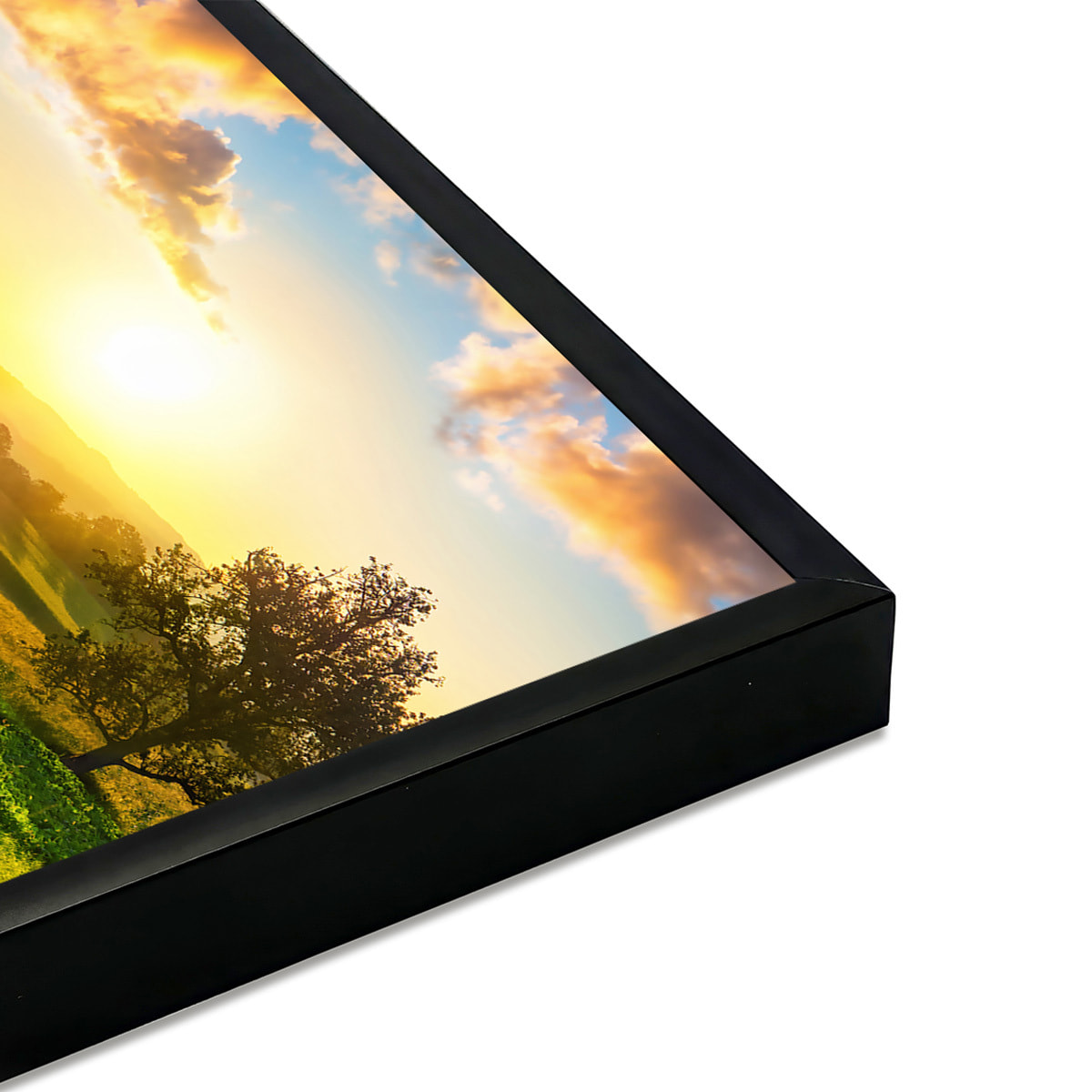 Affiche encadrée campagne au lever du soleil Affiche + cadre en métal - Noir