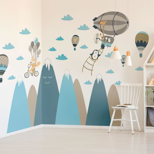 Stickers muraux enfants - Décoration chambre bébé - Autocollant Sticker mural géant enfant montagnes scandinaves ANIMAUX VOYAGE