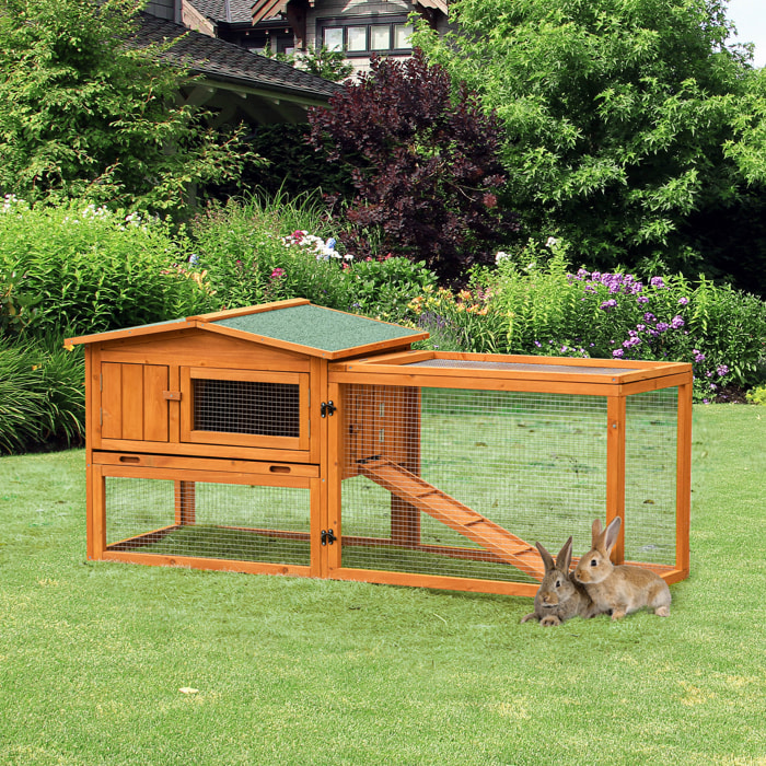 Clapier cage à lapins rongeurs 2 étages tiroir déjection enclos extérieur toit ouvrant dim. 156L x 58l x 68H cm bois sapin pré-huilé
