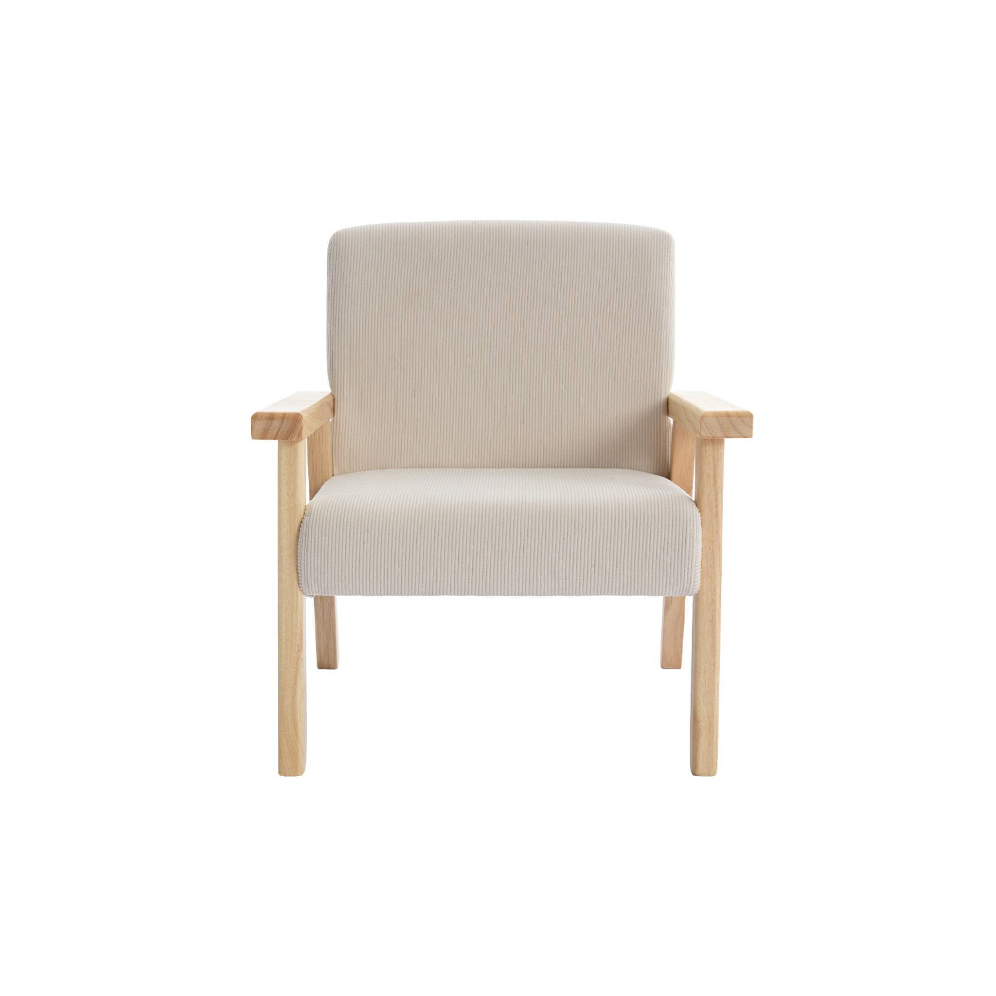 Fauteuil enfant en bois et velours côtelé crème. ISAK L 47 x P 43.5 x H 50cm