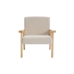 Fauteuil enfant en bois et velours côtelé crème. ISAK L 47 x P 43.5 x H 50cm