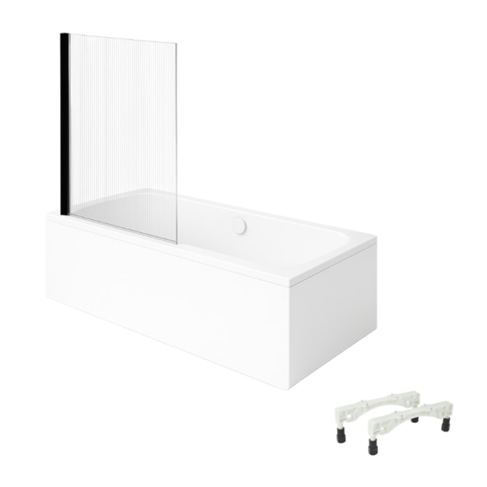 Baignoire droite VILLEROY & BOCH Architectura avec pieds 170 x 70 cm Blanc + Pare bain gauche AURYS Raywall Noir mat