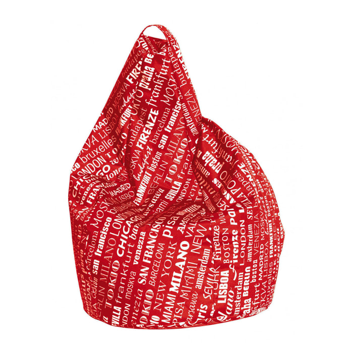 Pouf Marisa, Poltrona multiuso, Poltroncina sacco, Pouf poggiapiedi, Made in Italy, 80x80 h120 cm, Rosso e Bianco
