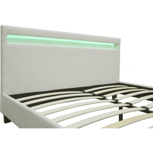 Lit tissu bouclette avec LED "Maria" 160 x 200 cm - Crème